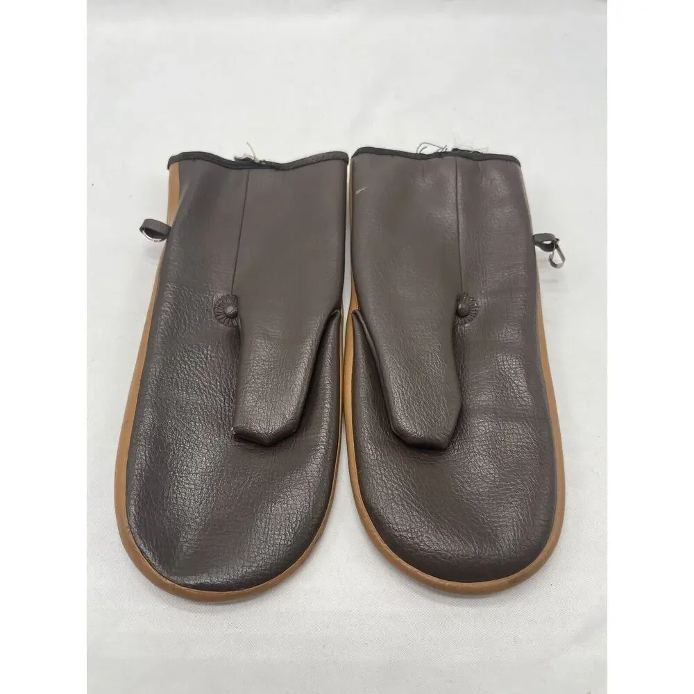 VTG Brown Leather Winter Gloves / Mittens Made in Japan Kids‎ Ages 8-12